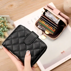 Women's Short Wallet Made of Leather Fashion Plaid Organ ID Card Holder Female Zipper Two-Fold Coin Purse Portable Clutch Bag