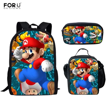 

FORUDESIGNS Hot Game Super Mario Print School Bags Set Large Capacity Bookbags for Kids Boys Girls Shoulder Backpacks Softback