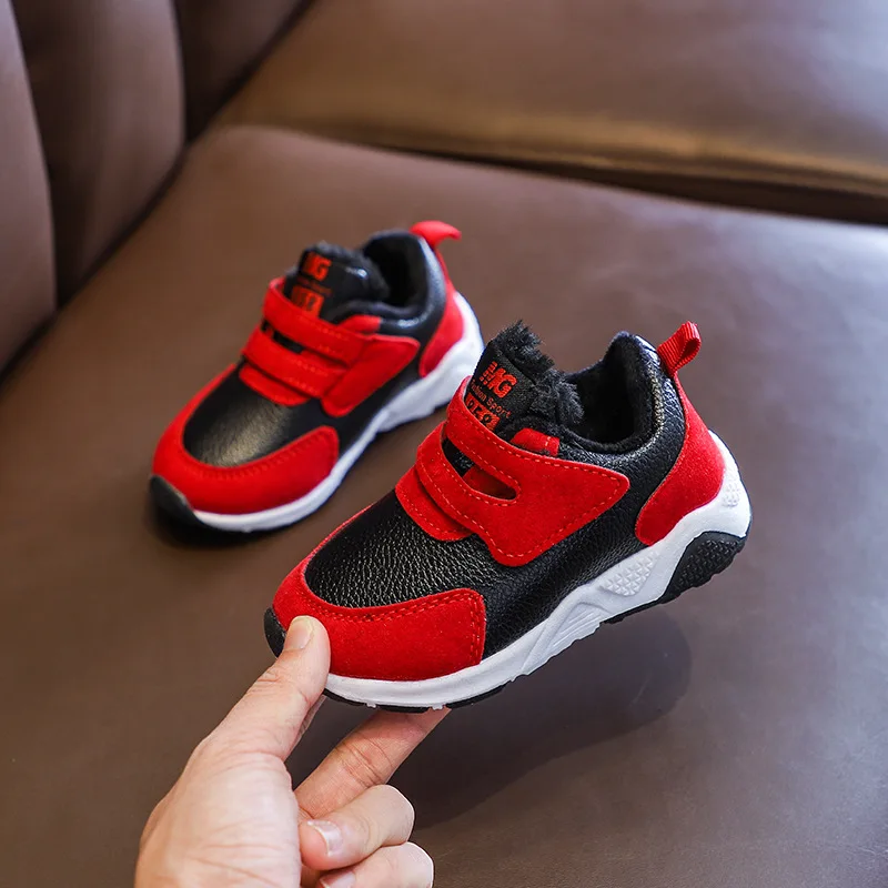 

AFDSWG autumn and winter children's cotton shoes children's plus velvet leather waterproof running shoes snow shoes kids