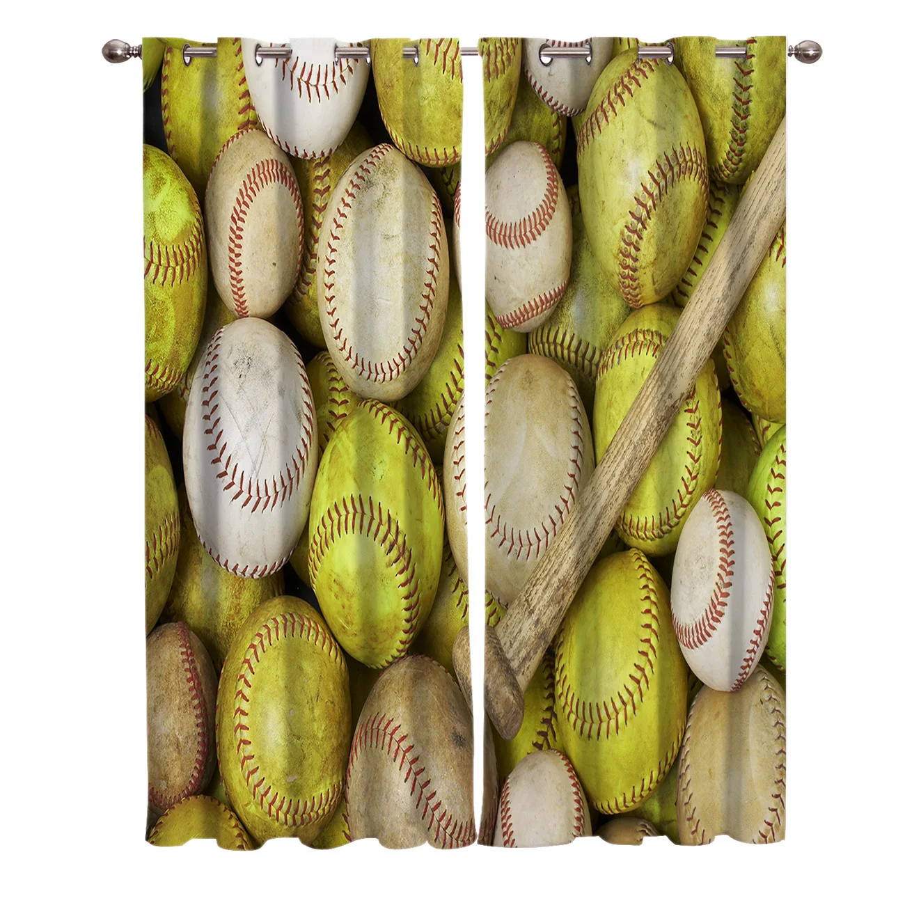 BaseballSportsBaseballBatWindowTreatmentsCurtainsValanceRoom