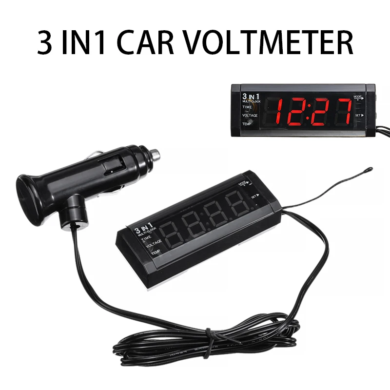 3 in 1 Digital LCD Display Clock Car Auto Thermometer Voltmeter Module DC 12V Portable Measurement Analysis Instruments | Инструменты