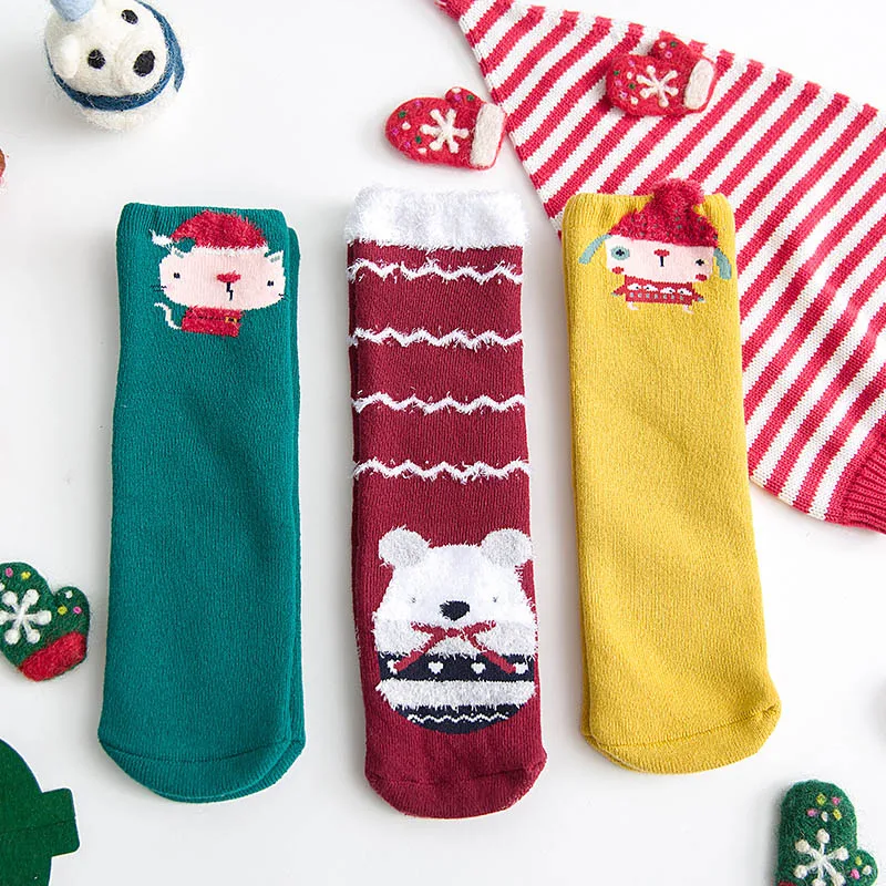 3 Pairs Autumn Winter Thicken Children Kids Sock Gift Box Cotton Christmas Newborn Tube Cartoon Baby Toddler Calcetines de bebe - Цвет: 4