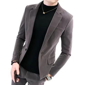 

Autumn New Style Men's Suede Blazer Stylish Slim Fit Single-Button Plain wedding party 2 pieces Jacket Suit Pants Suit Set