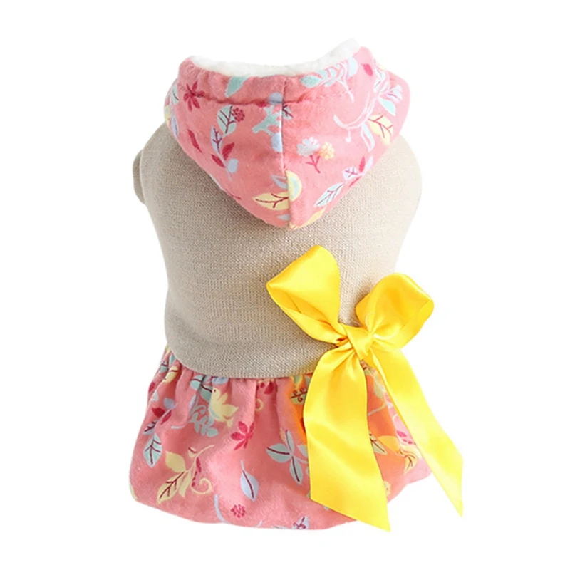 Y Платье для собак, розовое милое пальто с капюшоном и бантом для осени и зимы, теплая одежда для собак с цветочным принтом на кнопках, щенок йоркширского терьера - Цвет: Y