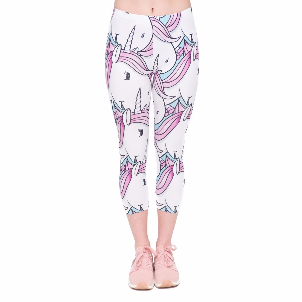 

Summer Fashion Women Capri Leggings White Unicorns Printing Sexy Mid-Calf 3/4 Fitness Movement Leggins Capri Pants#3