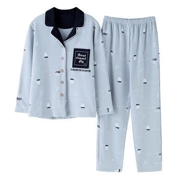 

Couples 100% Cotton Pajama Sets For Women 2020 Autumn Winter Long Sleeve V-Neck Pyjama Sleepwear Suit Men Homewear Home Clothing