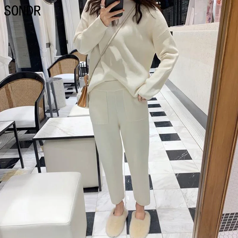 

Women'S Sweater Suit 2020 Spring Autumn Fashion Sweatshirts Sporting Suit Female Sweater Two Piece Knitted Sets Slim Tracksuit