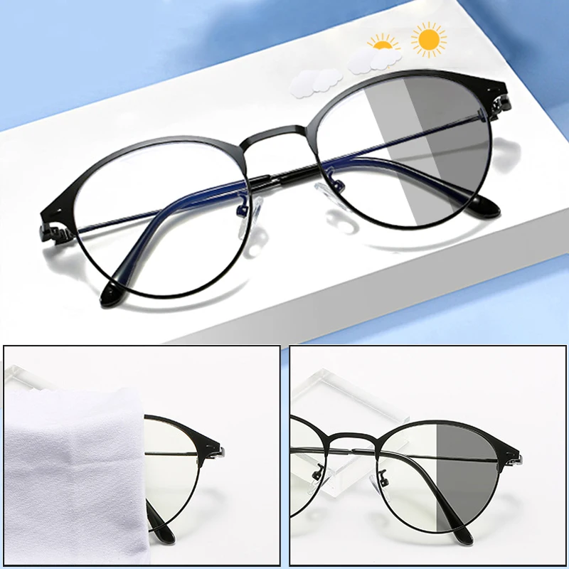 

Photochromic Anti Blue Light Glasses Men Round Gaming Computer Glasses Female Eyeglasses Frames Transparent Eyewear Spectacle