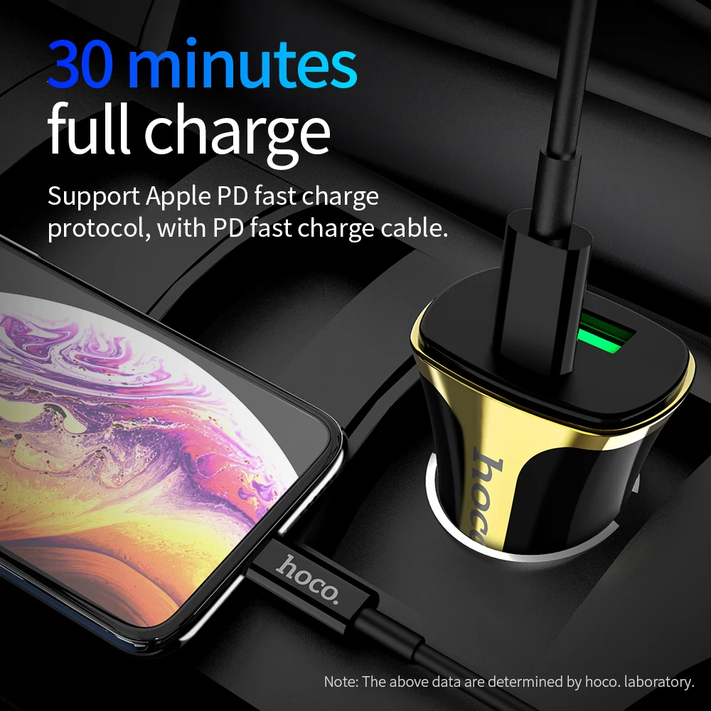 Автомобильное зарядное устройство HOCO PD QC 3,0 USB зарядное устройство для samsung S8 S9 S10 Xiaomi Mi9 huawei USB Автомобильное зарядное устройство 18 Вт 3A адаптер