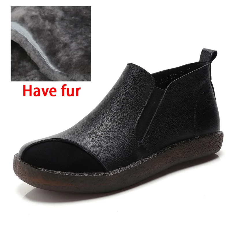PEIPAH New Designer Handmade Leather Autumn/Winter Women's Boots Single Shoes Woman Flat Bottom Wild Casual Fur Ankle Boots - Цвет: 8