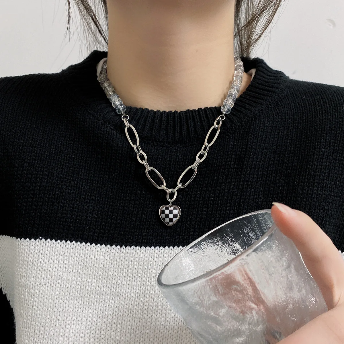 Нержавеющая сталь плед любви Сердце подвески ожерелье для женщин с бисером шитья