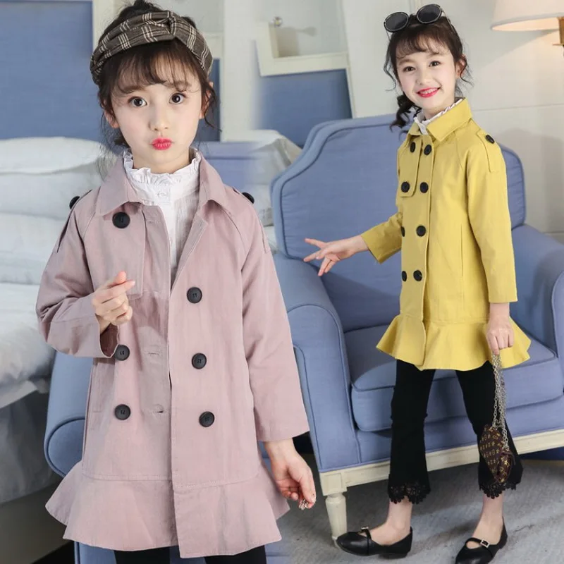 Winter Fashion Girls Trench Coat Yellow Pink For Baby Girl Cotton Windbreaker Kids Outerwear Casual Wear Clothes 4 To 12T