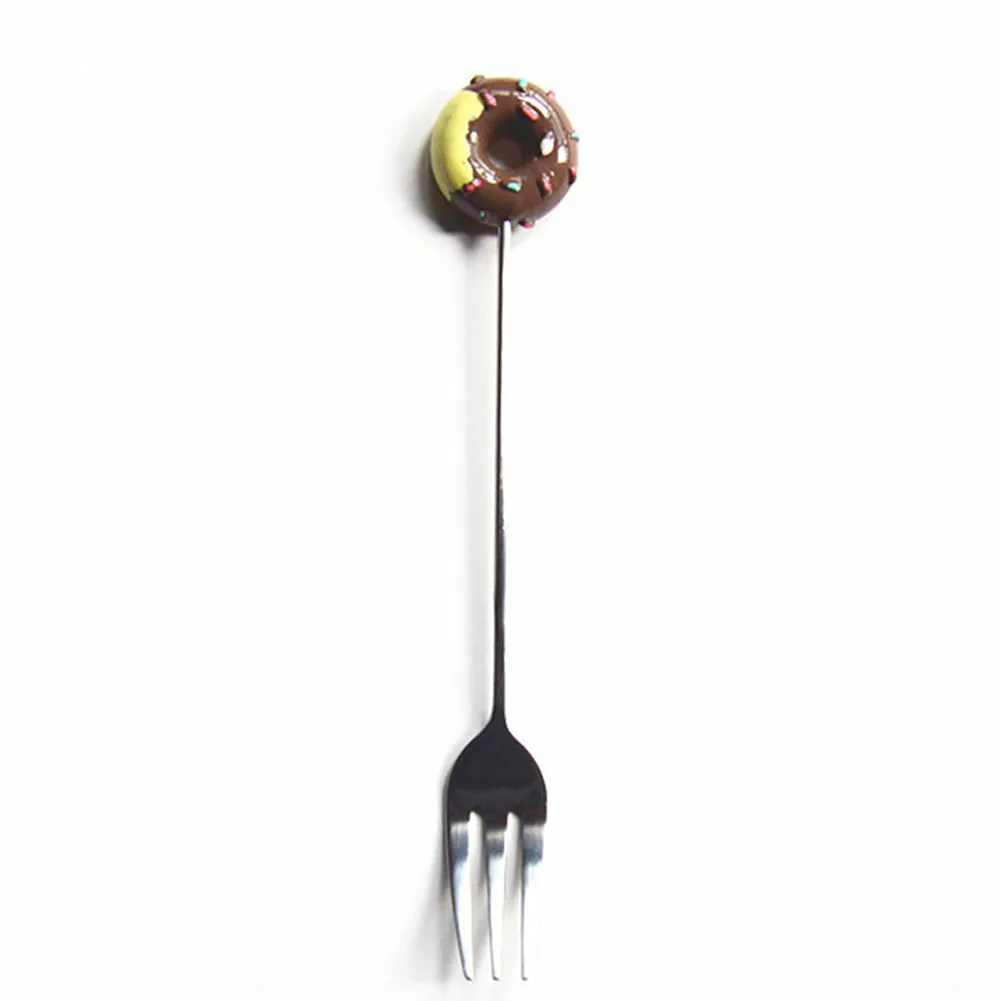 Coffee Fork Candy Fruit Stainless Steel Fork Easy Clean Colorful Kitchen Cartoon Doughnut Safe Spoon Cute Dessert Ice Cream Tableware - Цвет: Coffee Fork