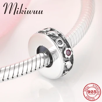 

925 Sterling Silver Birds and flowers Round Pink CZ Stopper spacer bead jewelry making Fit Original Mikiwuu Charm Bracelet