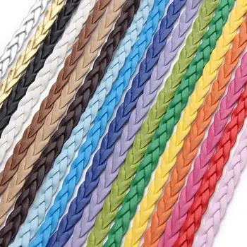 

10meters/lot 5mm Flat PU Braided Leather Cord Fit Necklace Bracelet String Rope Thread Lace DIY Jewelry Making Findings Material