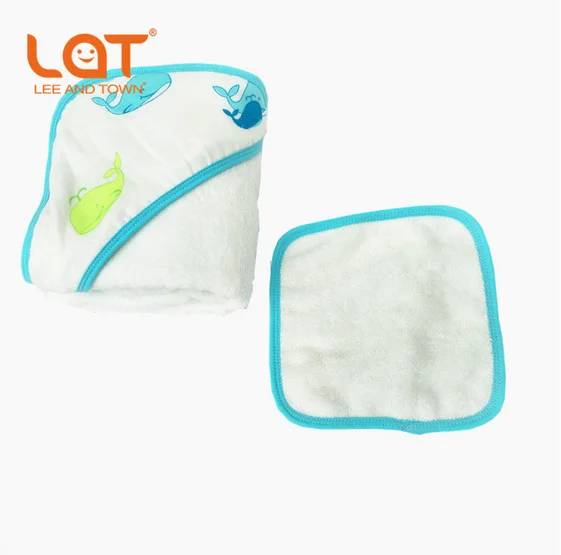 LAT Baby/хлопковое экологически чистое банное полотенце с капюшоном и принтом+ платок для лица, комплект, ультра мягкая детская накидка, Подарочный уход за кожей - Цвет: 1