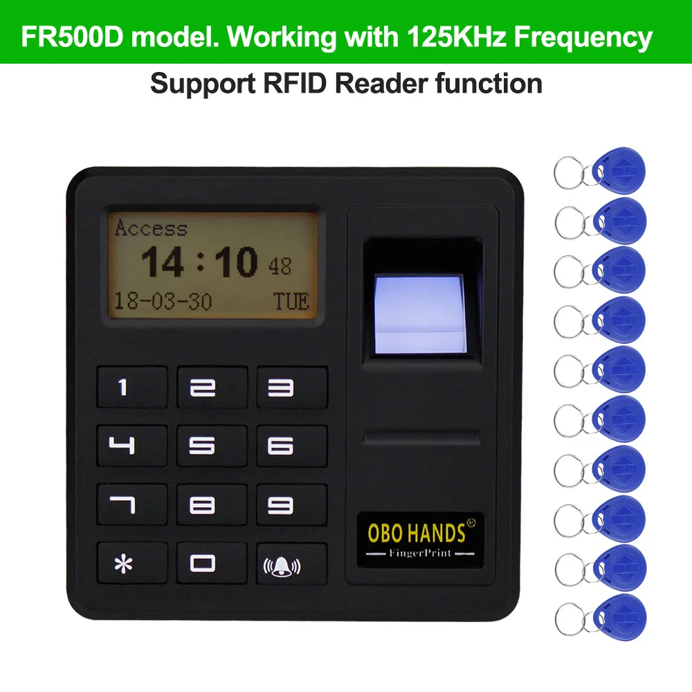 Fingerprint Access Control System Biometric RFID Keypad Card Reader Door Opener Standalone Access Controller 125KHz / 13.56MHz - Color: FR500D 125KHz