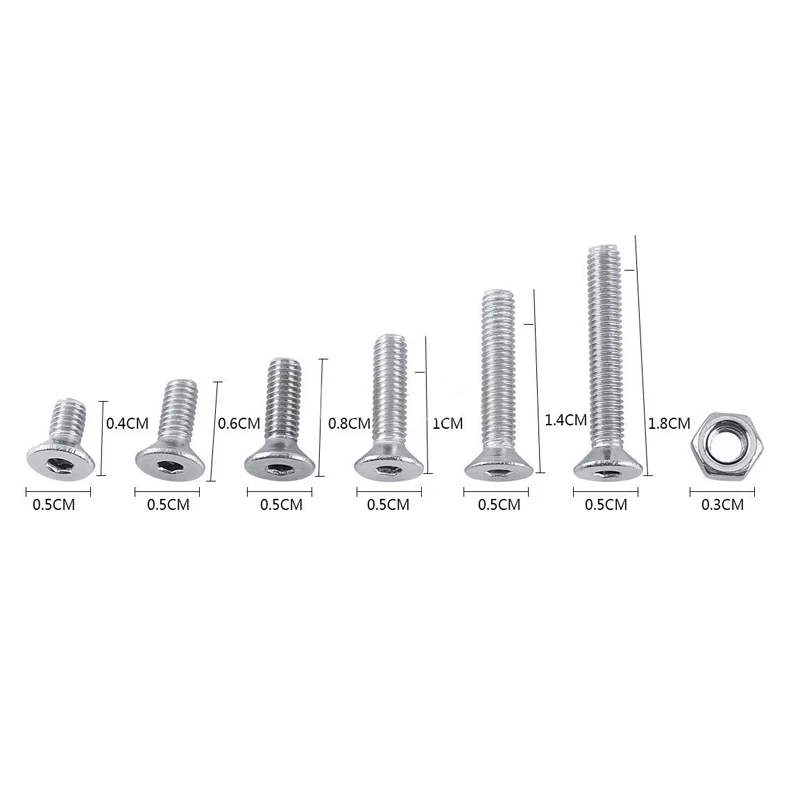 250pc/set A2 Stainless Steel M3 Cap/Button/Flat Head Screws Sets Hex Socket Bolt With Hex Nuts Assortment Kit Mayitr