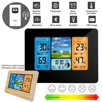 

FJ3373 Wireless Weather Station Creative Thermo-Hygrometer USB Power Office with Sensor Forecast Digital Alarm Clock