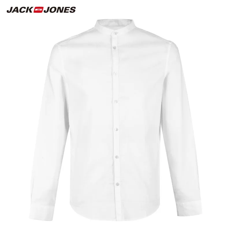 JackJones Мужская рубашка из хлопка, однотонная деловая повседневная мужская одежда 219105566 - Цвет: TRUE WHITE