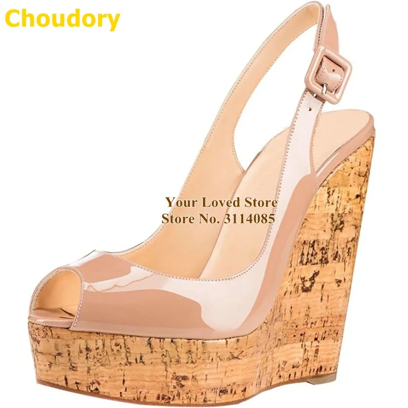 木纹坡跟后绊带鱼嘴单鞋 (6)