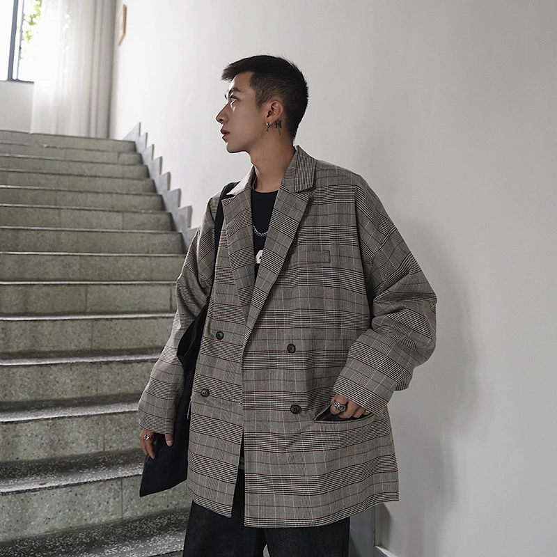 Men's suit 2019 season suits new slim body check printed long-sleeve suit jacket casual casual personality youth men's wear Men's suit 2019 season suits new slim body check printed long-sleeve suit jacket casual casual personality youth men's wear