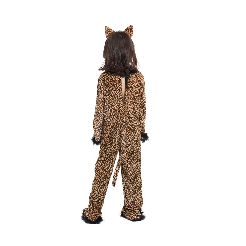 Umorden Kids Child Animal Wild Leopard Costume for Girls Fantasy Jumpsuit Disfraz Halloween Carnival Party Costumes images - 6