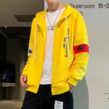

2020 Spring New Yellow Fashion Hooded Sweatshirt Men Hip Hop Zipper Hoodies Sweatshirt Streetwear Clothes