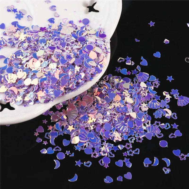 10g/Pack Purple Color Star Heart Plum Sequins Nail art ,Brilliant Glitter DIY PVC Loose Nail Sequin, Wedding Decoration Craft