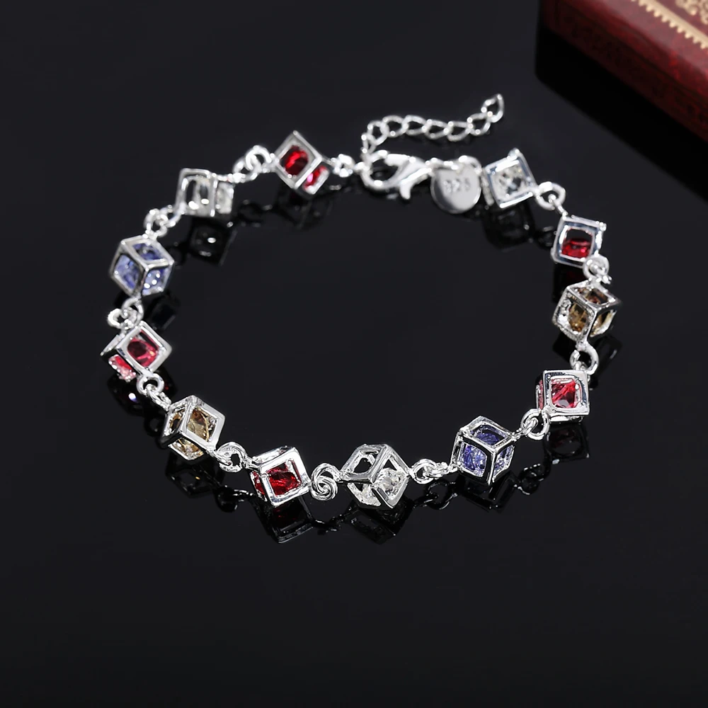 925 Sterling silver bracelets fashion charm colorful zircon crystal Bracelet - Image 2