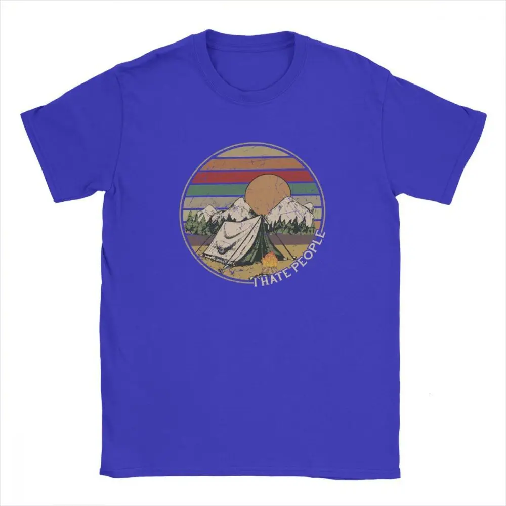 Blue One yona Love Camping I Hate People винтажные Забавные футболки для мужчин Кемпинг Туризм короткий рукав топы подарок футболки хлопок вырез лодочкой - Цвет: Blue