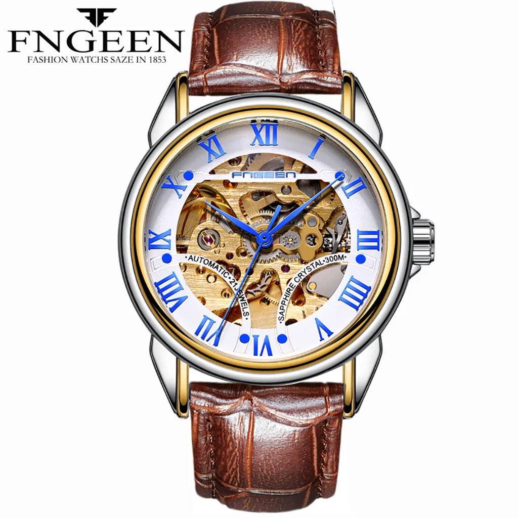 Автоматические механические мужские часы FNGEEN, водостойкие, кожаный ремешок, турбийон, часы, relogio masculino, деловые наручные часы