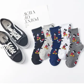 

Women Socks Female High Stockings Boutique Ladies Korean Cartoon Tide Socks Cute Mickey Mouse Socks (5 pairs)