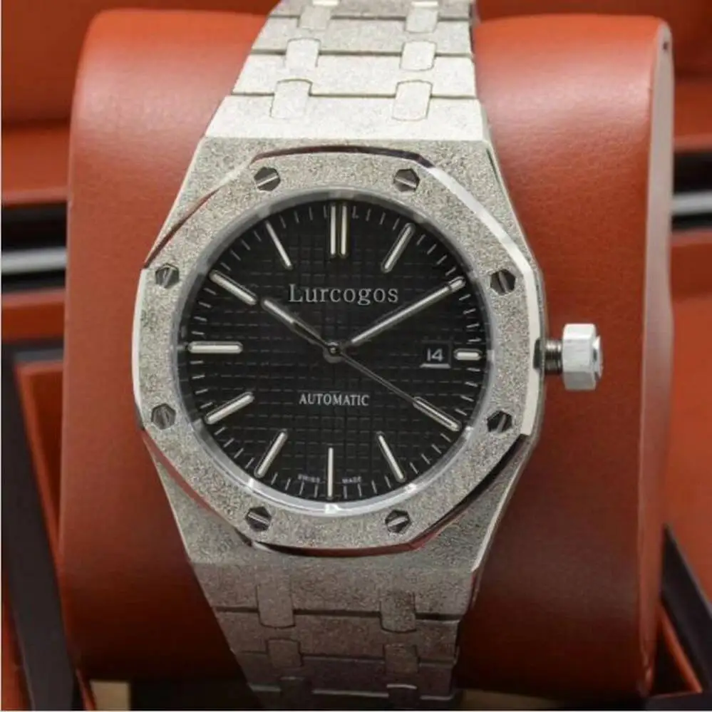 

Fashio brand mens AAA silver diamonds watch black dial 15400 Series 41mm automatic glide smooth second hand watches stainless st