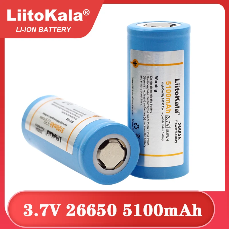 Batteria Ricaricabile Liitokala 26650-50A 5100Mah 26650 Li-Ion 3.7V Per Torcia Elettrica 20A 3.6V Batterie Di Alimentazione