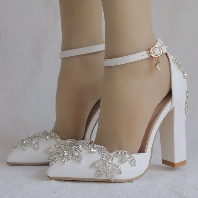Crystal Queen White 11CM Rhinestone Sandals Pointed Shoes Women Sweet Luxury Platform Wedding High Heels 6