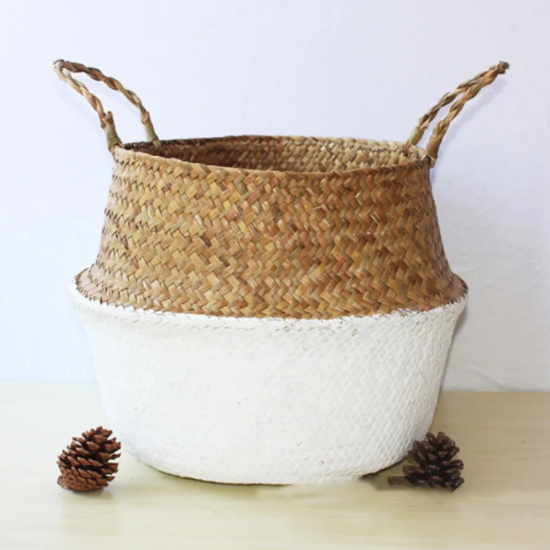 

Seaweed Keep Calm and Carry on Jute Storage Basket Portable Household Sundries Storage Box Toy Storage Box Pouch