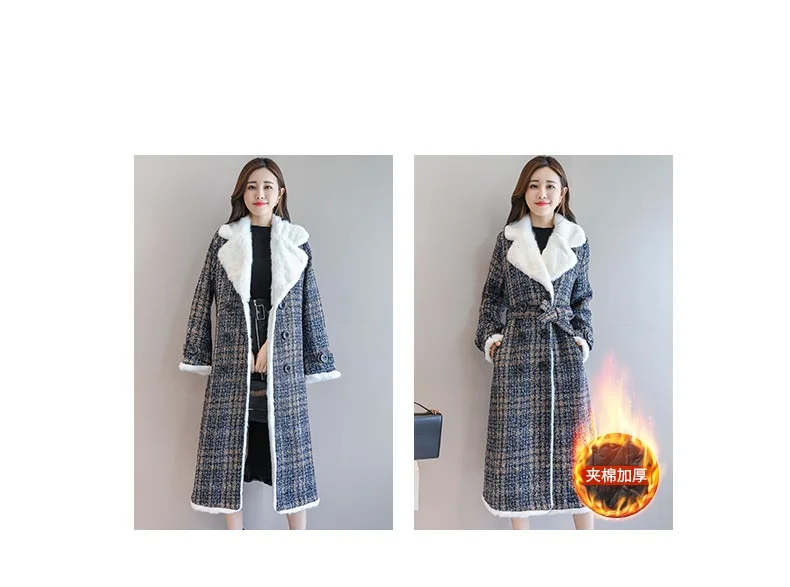 Новое клетчатое шерстяное пальто, Женское зимнее классическое пальто, тонкое пальто из овечьей шерсти, двубортное пальто с длинными рукавами, длинное твидовое пальто для женщин