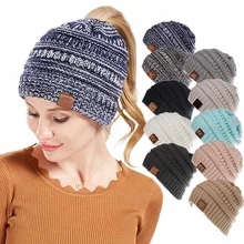 Шапка-бини с хвостиком, новинка, осенняя и зимняя шерстяная шапочка, шапка с модным лейблом Miss Ma Weibian, вязанная шапка