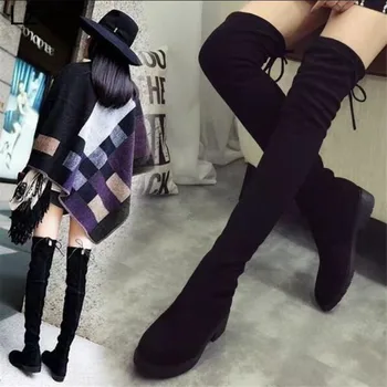 

LZJ 2020 New Leather Women Over The Knee Boots Lace Up Sexy High Heels Autumn Woman Shoes Winter Women Boots Size 36-41
