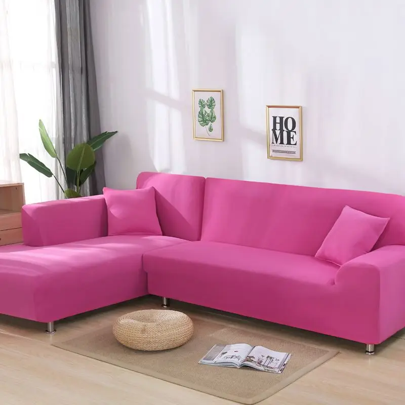 1/2/3/4 Seater Sofa Cover Pure Color Slipcover/Sofa cover Elastic Cushion Sofa Case Protector 16 Colors Slipcover/Sofa cover - Цвет: Rose
