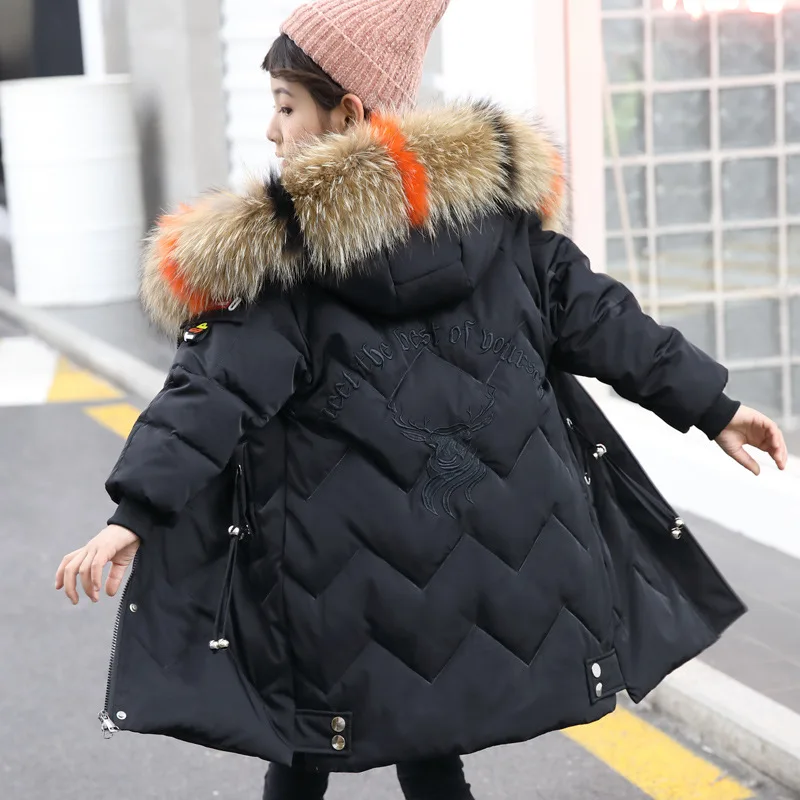 Kid Girl Winter Jacket Clothing Russian Winter-30 degreens Thick 5-14 Years Down Colored Nature Fur Coat Children's Clothes