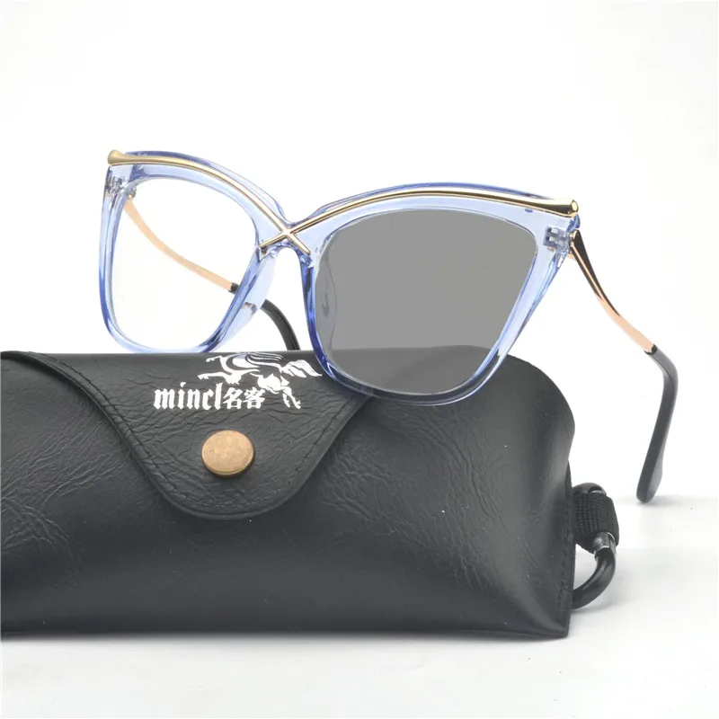 leoaprd cat frame light photochromic reading glasses outdoor far and near diopter progressive multi-focus reading mirror FML