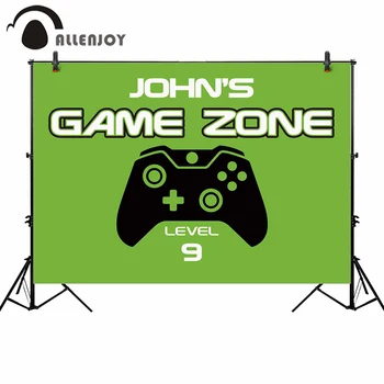 

Allenjoy Game Zone Party Decor Joypad Fun Electronic Entertainment Green Photobooth Banners Boys Shower Events Curtains Backdrop