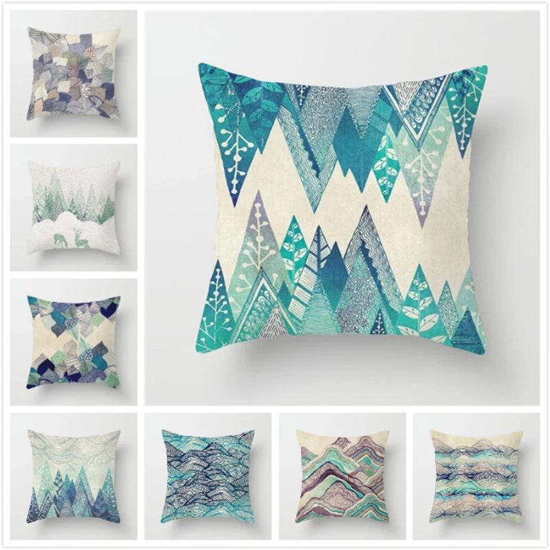 

Fuwatacchi Mountain Geometric Pillow Cover Ink style Painting Cushion Covers Home Sofa Chair Bed Car Decorative Pillowcases 2019