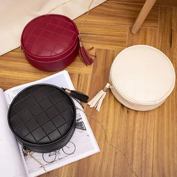 

Women Mini Round Bag Solid Color Shoulder Small Tassel Crossbody Bag Purse Fashion Luxury Female Ladies Chain Bag Bolsa Feminina