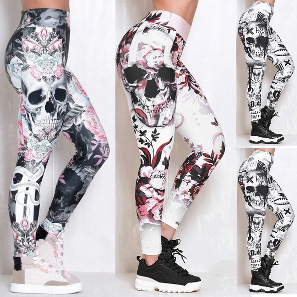 #Z30 Skull Women Printed Leggings Fitness Slim Workout Trousers For Fashion High Waist Clothing Mujer | Женская одежда