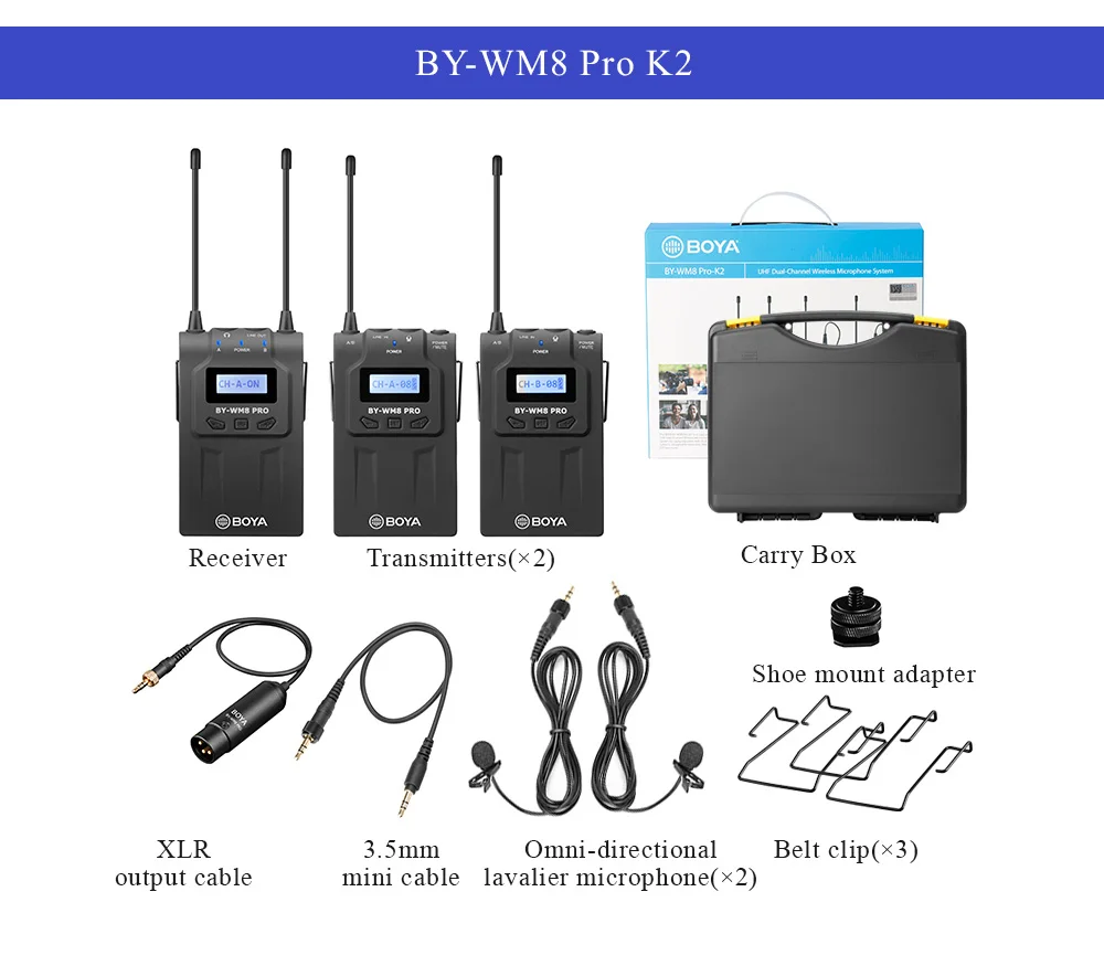 BOYA BY-WM8 Pro UHF Беспроводная микрофонная система двухканальная для Canon Nikon sony DSLR камера видеокамера ENG пленка Vlog видео микрофон