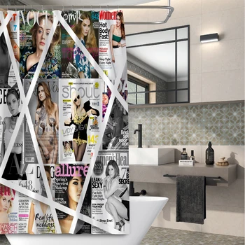 

Fashion Magazine Shower Curtain Bathroom Waterproof Printed Polyester Shower Curtain Fog Curtains for Shower w/ Hooks