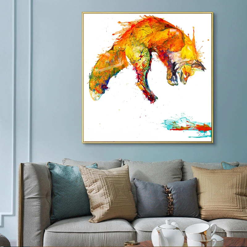 

RELIABLI Watercolor Print Animal Poster Yellow Fox Wall Art Canvas Painting Wall Pictures for Living Room Cuadros Home Decor